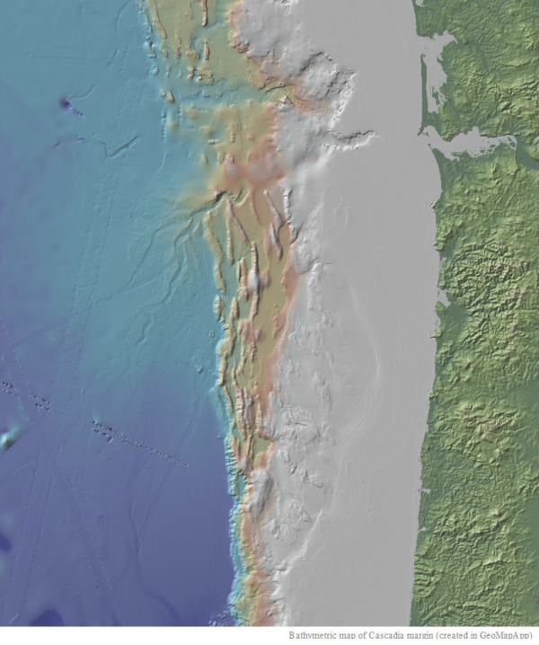 Bathymetric map of Cascadia margin (created in GeoMapApp)